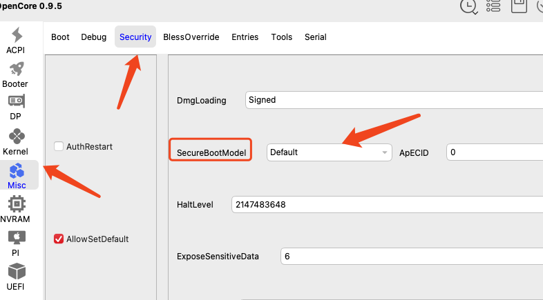 设置SecureBootModel